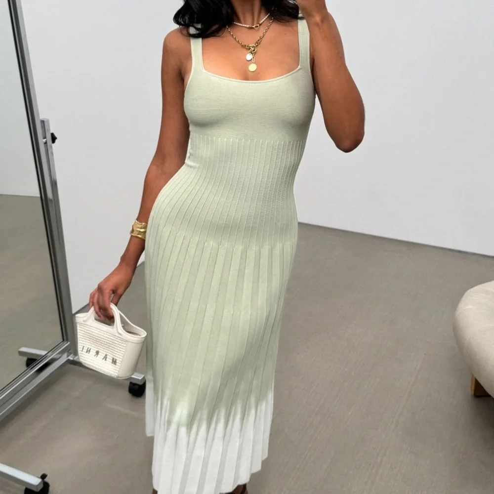 $295 STAUD Green and White Ombre Midi Dress size small - Picture 6 of 8